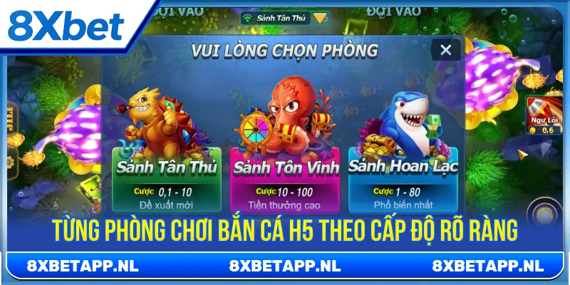 Phòng đấu bắn cá H5 chia cấp độ người chơi rõ ràng