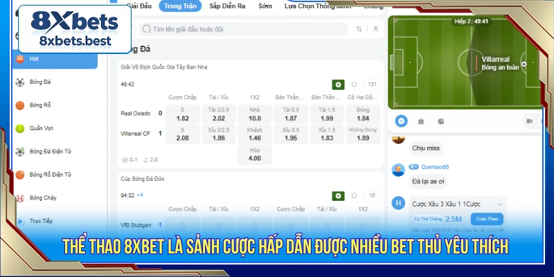 Thể thao 8XBET là sảnh cược hấp dẫn được nhiều bet thủ yêu thích 